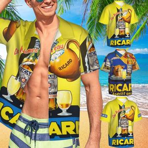 Camisas casuais masculinas France Pastis Aperitif Ricard Beach Camisa de verão Ricards Aloha Men Vocação Roupas de férias roupas