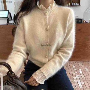 Damen Strick Tees Tees Chic Style Nerzmantel Frauen Stricker Pullover elegant Langarm Single Breace Alle Match Strickjacke Mohair Solid Outwear i979 HKD230821