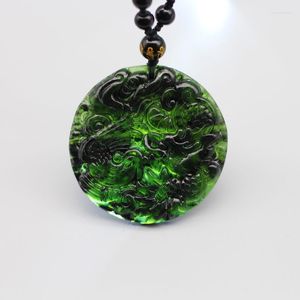 Pendant Necklaces Natural Black Green Jade Dragon Phoenix Bead Necklace Chinese Carved Charm Jewelry Fashion Amulet For Men Women Gifts