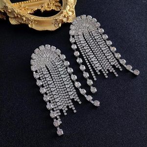 Dangle Earrings Dvacaman 2023 Sparkly Full Rhinestone Long Tassel For Women Bijoux Trend Large Drop Wedding Jewelry