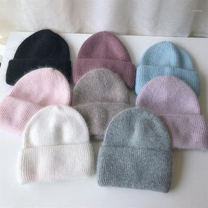 Beanie Skull Caps 2021 High-End Autumn and Winter Hat Female Angora Päls stickad varm ullkoreansk version Wild Pure Color12206