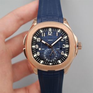 2022 5164 GMT Travel Time Automatic Mens Watch Rose Gold Blue Textured Dial Stick Number Markers Rubber Strap 5 Styles Watches Pur190H