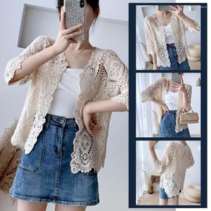 Women's Knits Cardigan Short Sun Protection Suit Beach Clothes Outer Top Shirt Female Coat Embroidery Covering M6B3