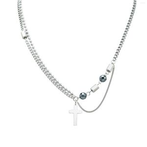 Pendant Necklaces Hip Hop Personality Trend Stainless Steel Hypoallergenic Splicing Beaded Cross For Men