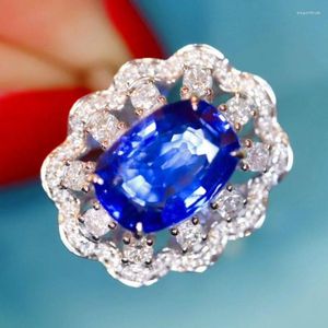 Pierścienie klastra LR2023 Blue Sapphire Pierścień 3.05ct Rea
