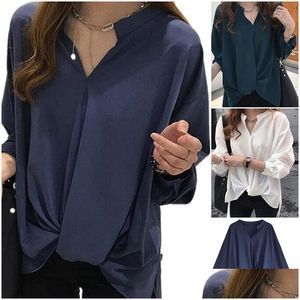 car dvr Women'S Blouses Shirts Women Chiffon Blouse Long Sleeve Fashion V Neck Shirt Womens Tops And Plus Size Irregar Y200828 Drop Delive Dhexl