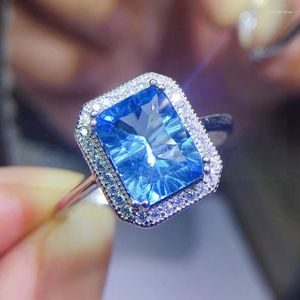 Anéis de cluster por jóias naturais reais topázios anel de retângulo 925 prata esterlina para homens ou mulheres 5,8ct grande pedra preciosa Q912823