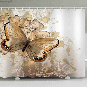 Shower Curtains Butterfly Bath Shower Curtain Polyester Waterproof Bathroom Curtain Carpet Rugs Set Non-slip Kitchen/Bath Mat Bathroom Products R230821