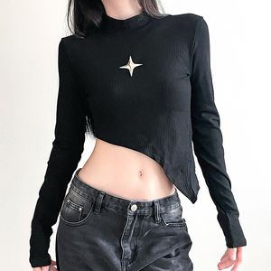 Women's T Shirts Summer Star Metal Trim Asymmetrical Top Half High Neck Base Slimming Vest