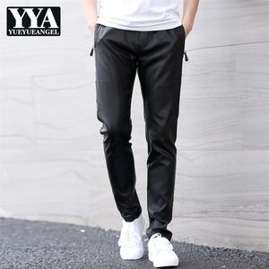 Herren elastische Taille PU Leder Harem Hosen Straight Casual Streetwear Slim Fit Hosen Männlich große Größe Faux Leder Black Hosen203g