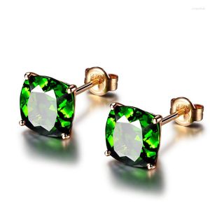 Stud Earrings Single Diamond Augite Imitation Green Tourmaline Color Gemstone Plated 18K Rose Gold
