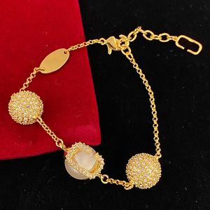 Shiny 18k Gold Plated Ladies Armband Luxury Design Pearl Gold Ball Charm Diamond Set Chain Armband Gorgeous Fantastic Armelets smycken