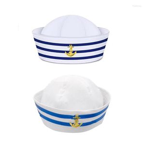 Bergen Teenager Erwachsener Sailor Hut mit WhiteBlue Stripe Captain Navy Stil Halloween Cosplay Stickerie Anker