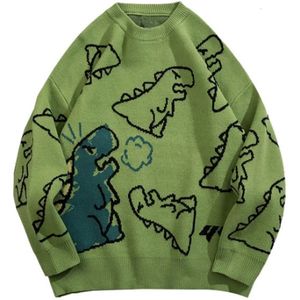 Suéteres masculinos suéter masculino harajuku moda malha de hip hop streetwearwear de dinossauro de dinossauro Pullover de tamanho grande O-gola O-deco