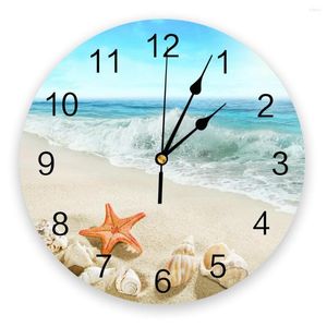 Wall Clocks Beach Starfish Shell Clock Living Room Home Decor Large Round Mute Quartz Table Bedroom Decoration Watch