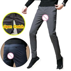 Pantaloni da uomo uomini apri il cavallo sexy corea zippers nascosto pantaloni buchi gay y2k indossano sesso autunno sesso esterno matita senza cavallo jeans2507