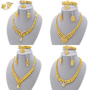 Earrings Necklace XUHUANG African Gold Plated Luxury Necklace Bracelet Set For Women Arabic Charm Crystal Jewelry Set Bridal Wedding Party Gifts 230820