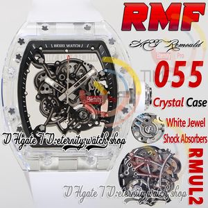 RMF AET 055 MENS WATM RMUL2 Mechaniczne ręczne Winding True Balance Spring Real Crystal Case Szkielet Czarny Pierścień Wewnętrzny Pasek Gumowy Pasek Super Edition Watches