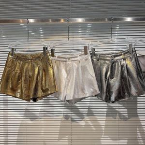 Shorts femininos lantejouno metálico prateado dourado