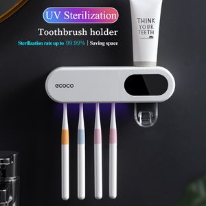 Diş Fırçası Tutucuları UV Diş Fırçası Tutucu Sterilizatör Diş Macunu Squeezer Dispenser Güneş Enerjisi Tip-C Şarj Banyo Aksesuarları Seti 230820