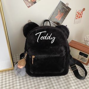Torby szkolne Niestandardowy koreański mini plecak dla dziewcząt słodkie uszy niedźwiedzie pluszowe kobiety faux fur ramiona torba Furry dama Bagpack 230821