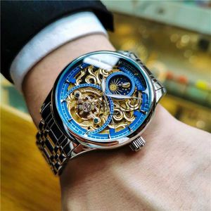 Andere tragbare Geräte Mode mechanische Uhr Männer Luxus Freizeitsport Business Schwungrad Edelstahl wasserdichte Uhr 2021 New Relogio Maskulino X0821