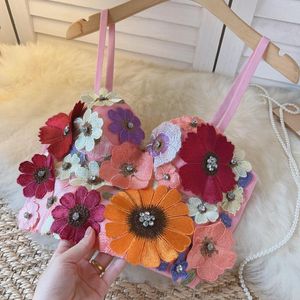 Women's Tanks Flower Trend Applique Floral Suspender Underwear Crop Top Exquisite Wedding Wear Sweet Sexy Girl Fairy Gas Nail Bead Bra