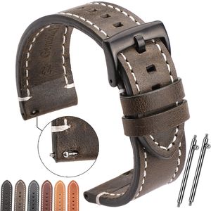 Titta på band Vintage äkta läder Watchband 7 Colors Strap 18mm 20mm 22mm 24mm Women Men Cowhide Smart Band Belt Accessories 230821