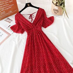 Summer Women Ruffled krótko-śluzowy szyfonowa sukienka V-dółka wysoka talia kwiatowy druk plaży midi sukienki