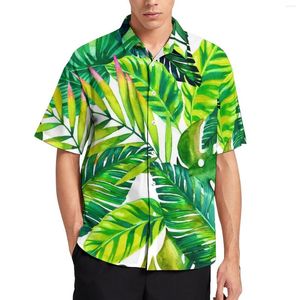 Camisas casuais masculinas Palmagem verde folhas camisa de férias Plantas tropicais imprimem Hawaii Men Bloups Trendy Bloups Roupas de manga curta Plus Size