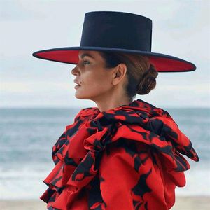 Classical UNISEX WIDE BRIM SPLICE TWO TONE WOOL FEDORA Winter Warm Wide Brim Women Hats Red Black Ladies Church Derby Dress Hat LJ3030
