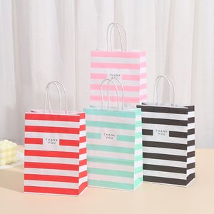 Small gift Wrap paper bag with handles bow Ribbon stripe handbag Cookies candy Festival gifts Wrappackaging bags Jewelry birthday Wedding party favors