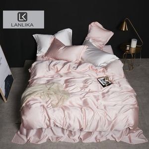 Sängkläder sätter lanlika kvinnor rosa 100% siden sängkläder set dubbel drottning king täcke täcke monterat ark eller platt ark säng linnet kudde för säng 230818