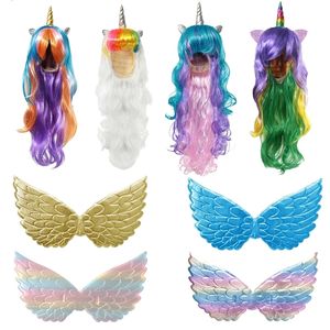 Hair Accessories Cute Unicorn Wigs Long Wavy Fake Cosplay With Horn Synthetic Decor Party Birthday Decoration 230818