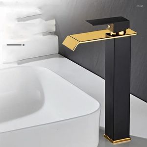 Bathroom Sink Faucets Waterfall Faucet Black Gold Platinum Countertop Basin Washbasin Mixer Tap Cabinet Square