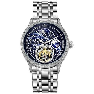 Andra bärbara enheter Starry Sky Luminous Vintage Tourbillon Mens Watch Top Brand Luxury Belt Watch Men Automatic Mechanical Skeleton Clock Reloj 2024 X0821 11