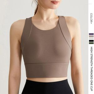 Yoga outfit 2023 Högstyrka stötsäker naken Sportbh Kvinnor som kör snabbtorkande fitnesskläder Integrerad kopp med bröstkudde