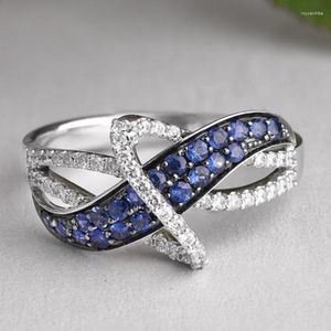 Wedding Rings Elegant Fashion Silver Colors For Women Trendy Metal Inlaid Blue White Stone Party Ring Engagement Jewelry