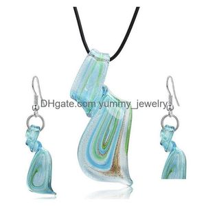 Earrings Necklace Streamer Glitter Murano Lampwork Blown Venetian Glass Pendants Necklaces And Jewelry Sets Handmade Fashion Jewel Dhoie