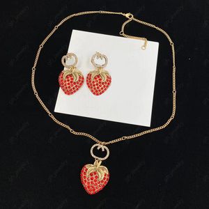 Fashion full diamond alphabet Jewelry Sets women's Strawberry pendant necklace Luxury designer earrings Women's wedding Line Birthday gift jewelry with box