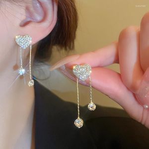 Dangle Earrings 2023 Fashion Trend Unique Design Elegant Golden Heart Delicate Zircon Tassel Women Jewelry Party Premium Gifts