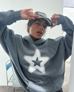 Moletons masculinos moletons harajuku Estrela impressão de padrão y2k suéter com capuz Men e mulheres Personalidade Trendência Trendência Grande Pullover com capuz solto 230815