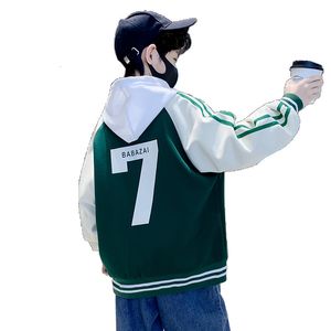 Jackets Letter Print Children's Bomber 2023 Lucky Number Boy's Outerwear Coats Form 7 To 12 Years Contrast Color School Clothing 230818