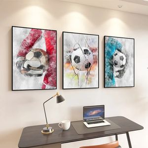 Canvas Painting Watercolor Soccer Wall Art Inspirational Sports Posters Home Boy's Room Decor Mural Pictures Print Artwork Gift No Frame Wo6