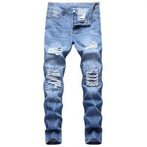 calça de algodão de jeans de novo masculino Hole casual slim Men New Trend jeans hombre letra star homem bordado de retalhos calça para tendência 288e