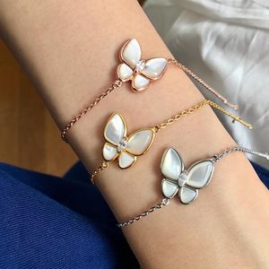 Charm Bracelets Fashion Bracelet Butterfly Natural Shell 18K Gold Color Chain Bangle Zirconia Stones Women Party Jewelry Gift