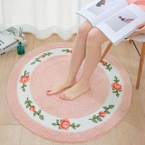 Carpets Pastoral Round For Living Room Bedroom Home Decor Soft Rugs Pink Floral Floor Mats Anti-slip Study Chair Mat