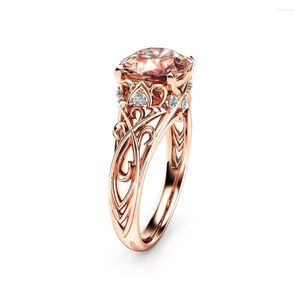 Clusterringe Hoyon 14K Roségold Farbe Blume Diamant Stil Ring Gem Topaz Bizuteria Anillos de Hochzeit Frauen Granat Peridot Edelstein