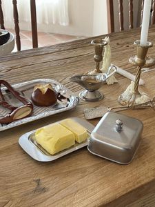 Plates Stainless Steel Butter Tray Retro French Yellow Oil With Cover High-grade Tableware Dim Sum