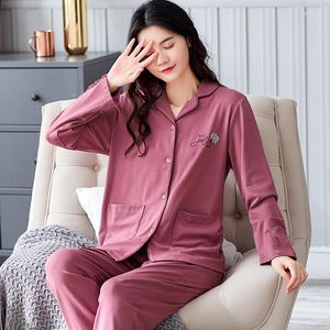 Frauen Nachtwäsche Frühling Herbst M-XXXL Pijama Mujer Baumwollstoff Pyjama Langarm Lose großer Winterpyjama Set